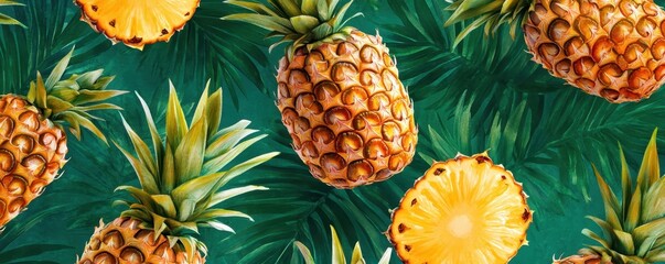 Seamless pattern with Pineapple on color background,Tropical abstract background,Fashion ideal for summery designs and projects,Poster Wallpaper Poster Design.