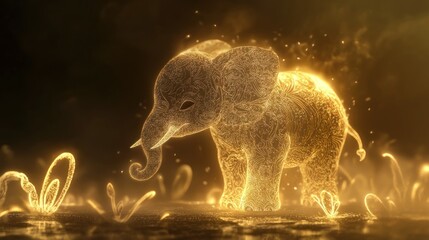 Wall Mural - Golden Elephant Silhouette Emerging from Mist