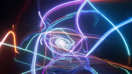 Wall Mural - abstract light tunnel filled with swirling neon colored lines  movement and energy twist forming  patterns 