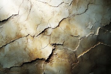 Canvas Print - A close-up of a weathered, cracked, and aged wall with a spotlight shining on it.