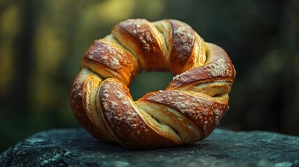 Poster - Close-up of a Single, Golden Brown, Twisted Bread Roll