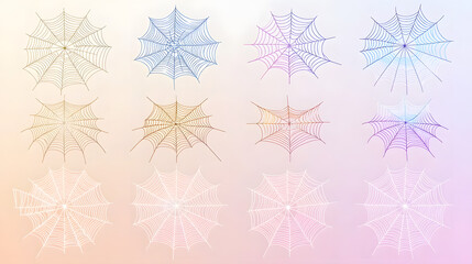 Wall Mural - Pastel spider web corner set of icons with smooth lines and light tones placed on a plain background
