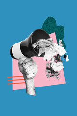Wall Mural - vertical collage hand body fragment announce information trash propaganda brainwashing rubbish activ