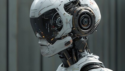 Advanced technology fused with humanity in a futuristic robot featuring a human face, showcasing the forefront of artificial intelligence and cybernetic innovation.