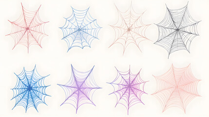 Wall Mural - Pastel spider web corner set of icons with smooth lines and light tones placed on a plain background