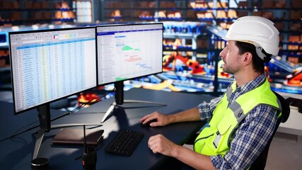 Poster - Warehouse Manager Sitting At Desktop Computer. Delivery Logistic