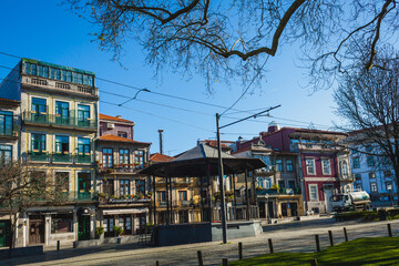 facades of the old buildings of Porto