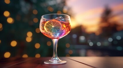 Poster - Glass of Cocktail with Orange Slice and Ice