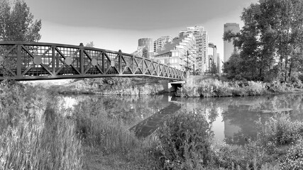 Panoramic view of Prince's Island Park and bridge to Calgary