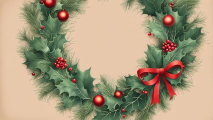 Wall Mural - christmas wreath with ribbon and bells