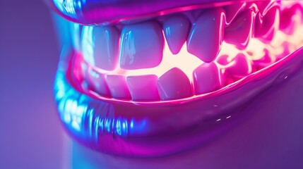 Wall Mural - A close up of a mouth with teeth that are glowing pink