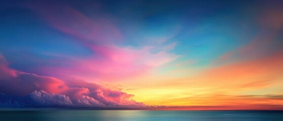 Wall Mural - Vibrant Sunset in Vertical Orientation with Clouds and Horizon Line.