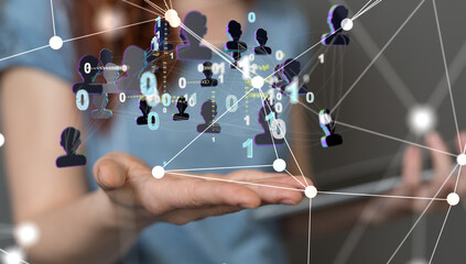 global network. blockchain. 3d illustration. neural networks and artificial intelligence. abstract 3