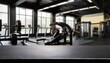 © Rahmat  - Black table top with gym background for product. Empty countertop mockup for sports nutrition or equipment. the gym