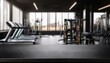 © Rahmat  - Black table top with gym background for product. Empty countertop mockup for sports nutrition or equipment. the gym