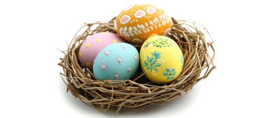 Easter Eggs In A Nest On A White Background