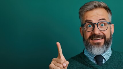 Canvas Print - A man with a beard and glasses pointing at something, AI