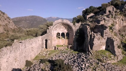 Wall Mural - Ancient church from the Lycian ruins on the Gemiler Island in Fethiye Oludeniz Turkey