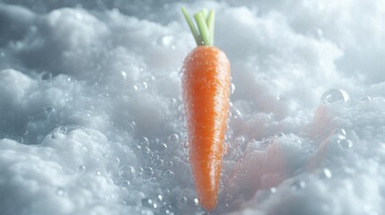 Poster - A Single Carrot Emerging from a Bed of White Foam