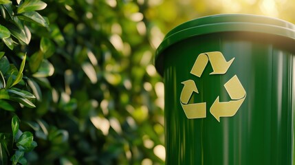 Poster - A green trash can with a recycling symbol on it, AI