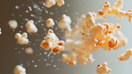 Canvas Print - A Close-Up of Popcorn in Mid-Air, with a Soft Focus Background