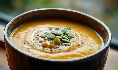 Sticker -  bowl of Winter Squash Soup, which is creamy and appetizing, Generative AI