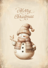 Wall Mural - Watercolor snowman with christmas giftbox vector illustration.