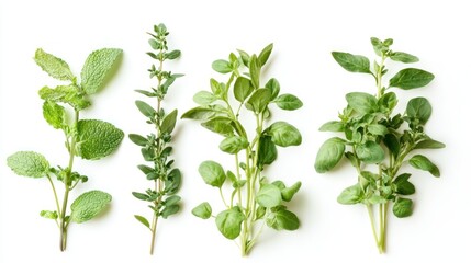 Canvas Print - Four Sprigs of Fresh Herbs on a White Background