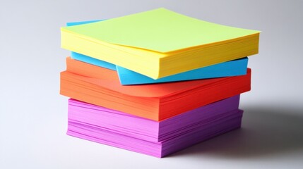 A stack of sticky notes in bright colors, isolated on a white background