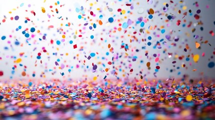 A colorful explosion of confetti is scattered across the ground