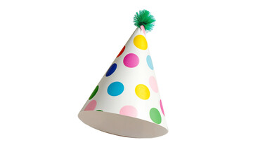 birthday hat with colorful polka dots on a transparent background