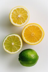 Wall Mural - A collection of lemons and limes arranged on a white surface for display or use