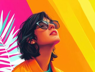 Vibrant summer hues reflect youthful energy in a stylish portrait against bold colors