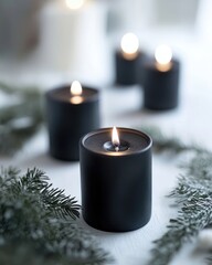 Canvas Print - black wax candles on a light surface festive decor