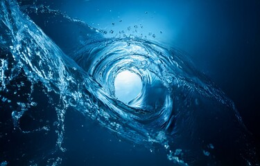 Leinwandbilder - A blue wave curls and breaks, creating a vortex in the water.