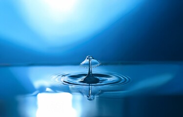 Poster - A water drop creates a splash in a still body of water.