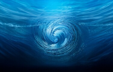Leinwandbilder - An underwater shot of a large wave breaking and curling, creating a swirling vortex of blue water.