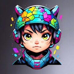 Canvas Print - Futuristic Anime Girl with Colorful Helmet