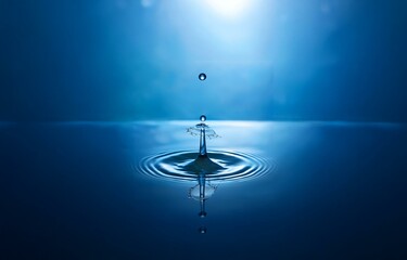 Fototapete - A single water drop splashes into a still body of water, creating a crown-like effect.