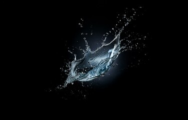Fototapete - A single water splash frozen in time against a black background.