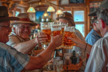 Canvas Print - Group of friends celebrating and having fun at a bar