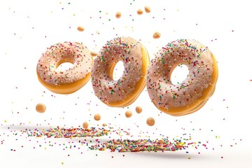 Sticker - Fresh doughnuts suspended in the air, filled with colorful sprinkles