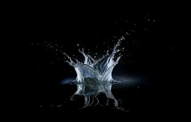 Aufkleber - A water drop splashes in a dark setting, creating a crown-like shape and a reflective image.