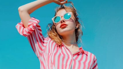 Wall Mural - A person wearing striped clothing and sunglasses