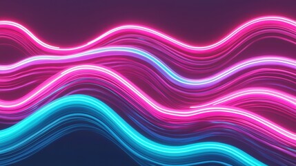 Wall Mural - Vibrant Neon Waves on Dark Background