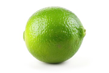 Wall Mural - A close-up shot of a single lime sitting on a white background