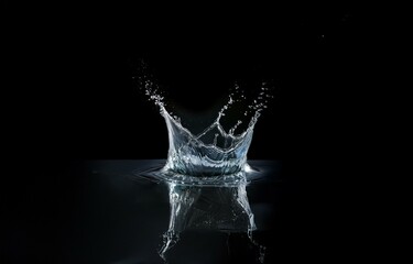 Aufkleber - A water drop splashes against a black background, creating a crown-like shape with ripples.