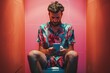 © Fotograf - A person is seated on the toilet while using their smartphone