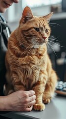 Wall Mural - A woman is holding a cat on her lap