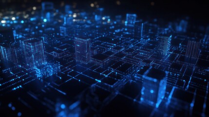 Digital Cityscape: A futuristic view of a city in a network of lights and data